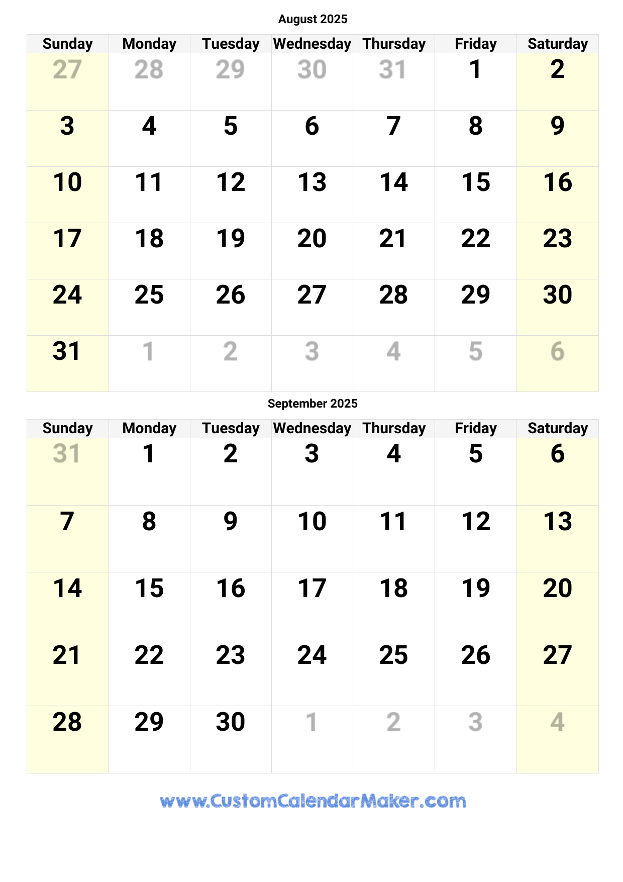 August And September 2025 Calendar Custom Calendar Maker August And September 2025 Calendar Custom Calendar Maker