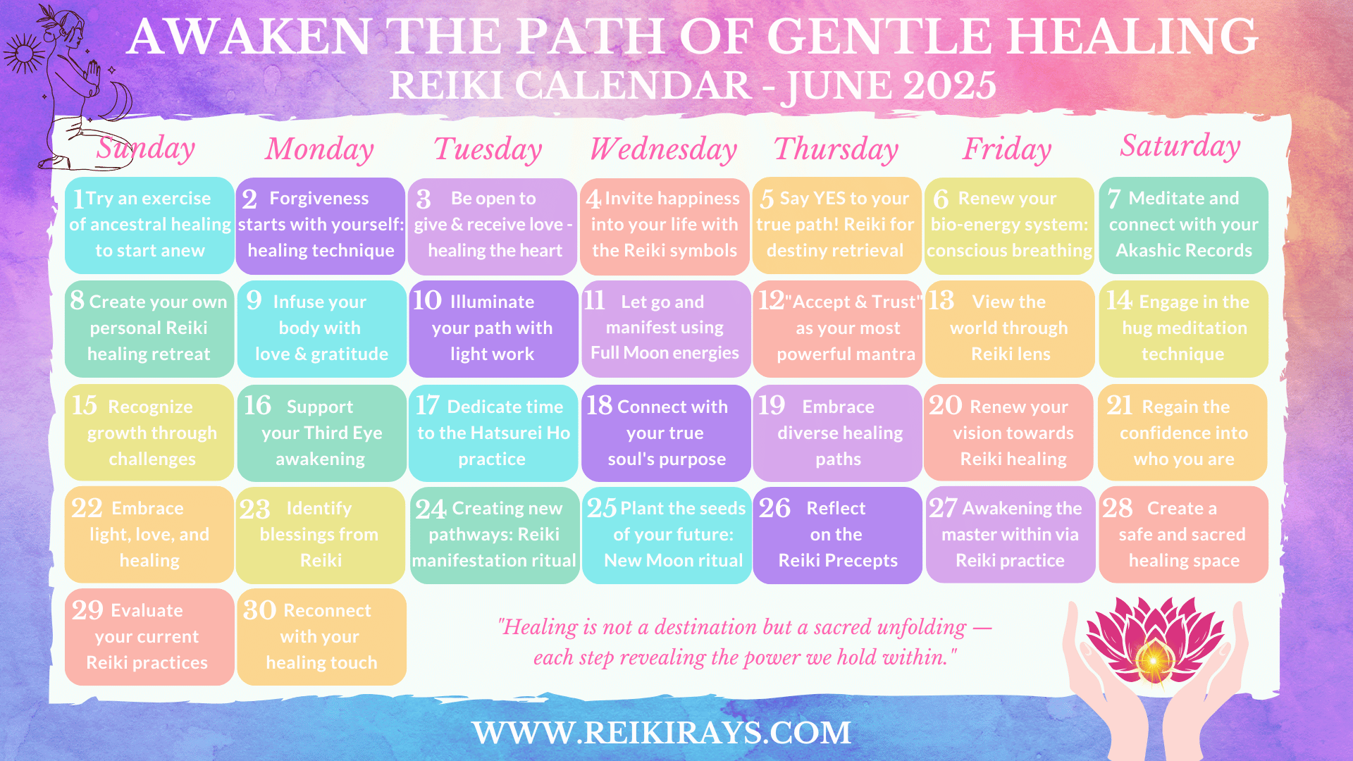 Awaken The Path Of Gentle Healing Reiki Calendar June 2025 Reiki Rays