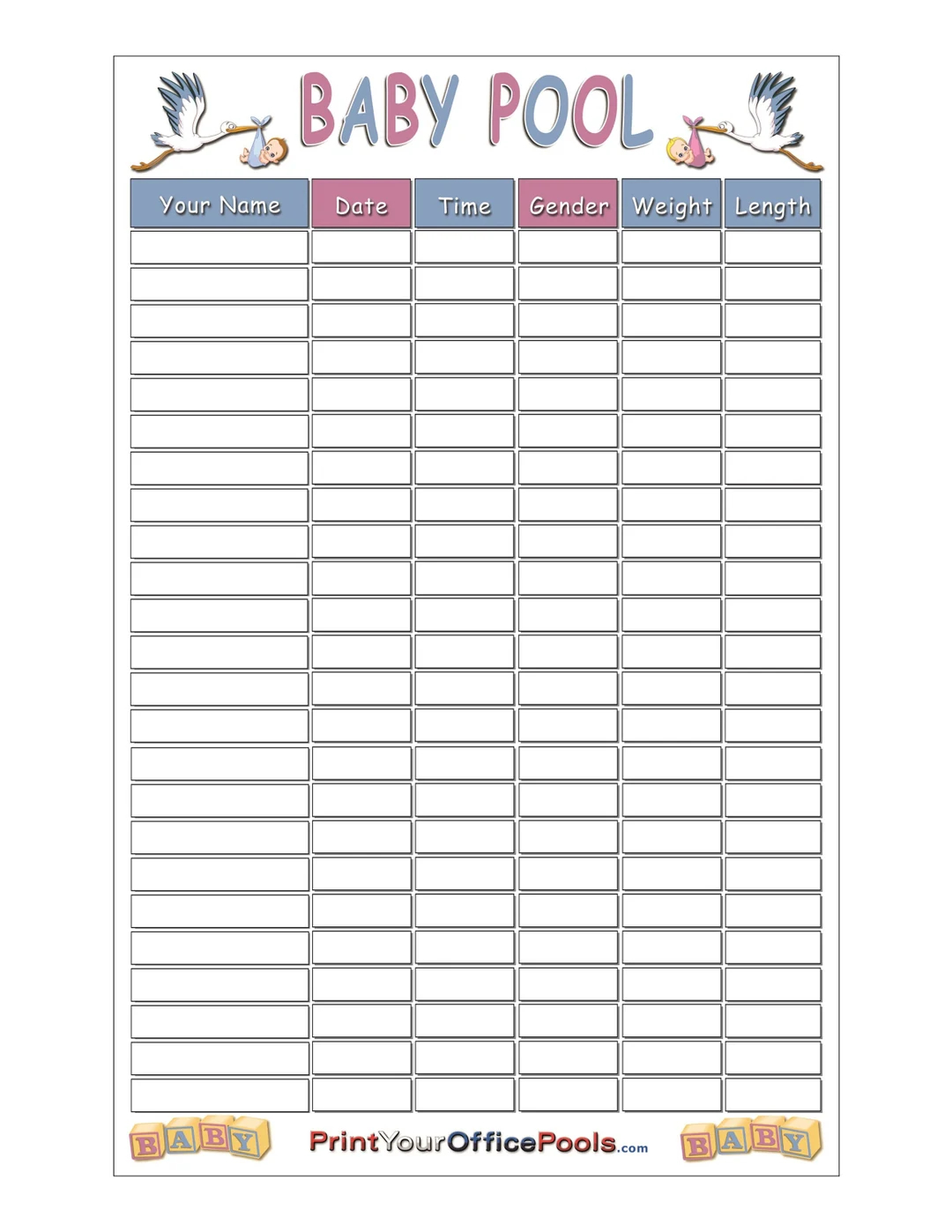 Baby Birth Pool Guess Game Pregnancy Due Date Shower Party Betting Games Chart Instant Digital Download Shower Favors Includes Gender Etsy