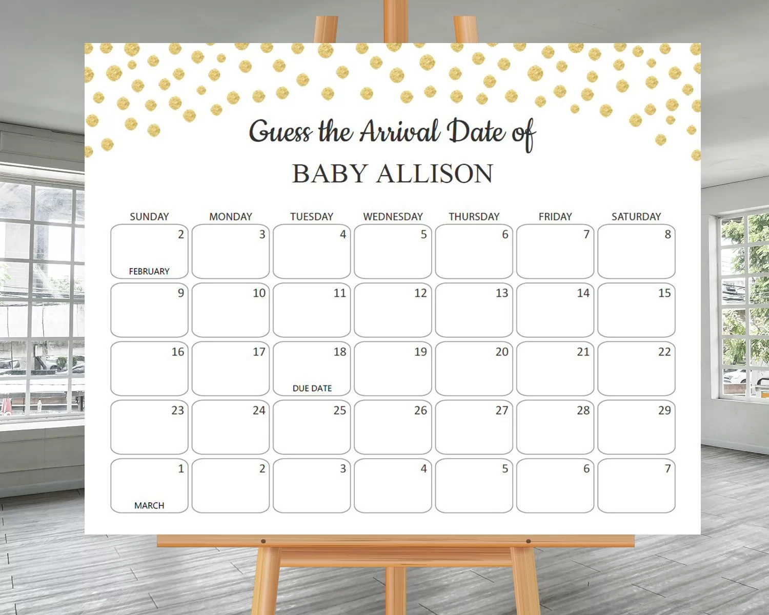 Baby Shower Due Date Calendar Game Printable Greenery New Releases