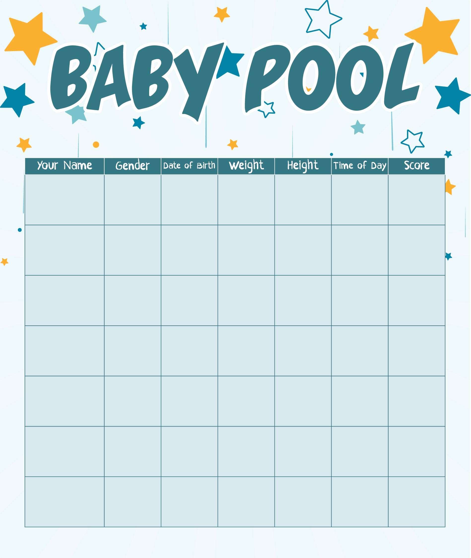 Free Printable Baby Due Date Pool Calendar