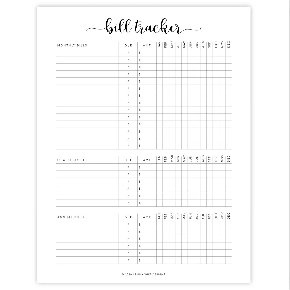 Bill Tracker Printable Bill Tracker Calendar Bill Tracker Insert Bill Tracker Planner Bill Tracker PDF Bill Payment Tracker Etsy