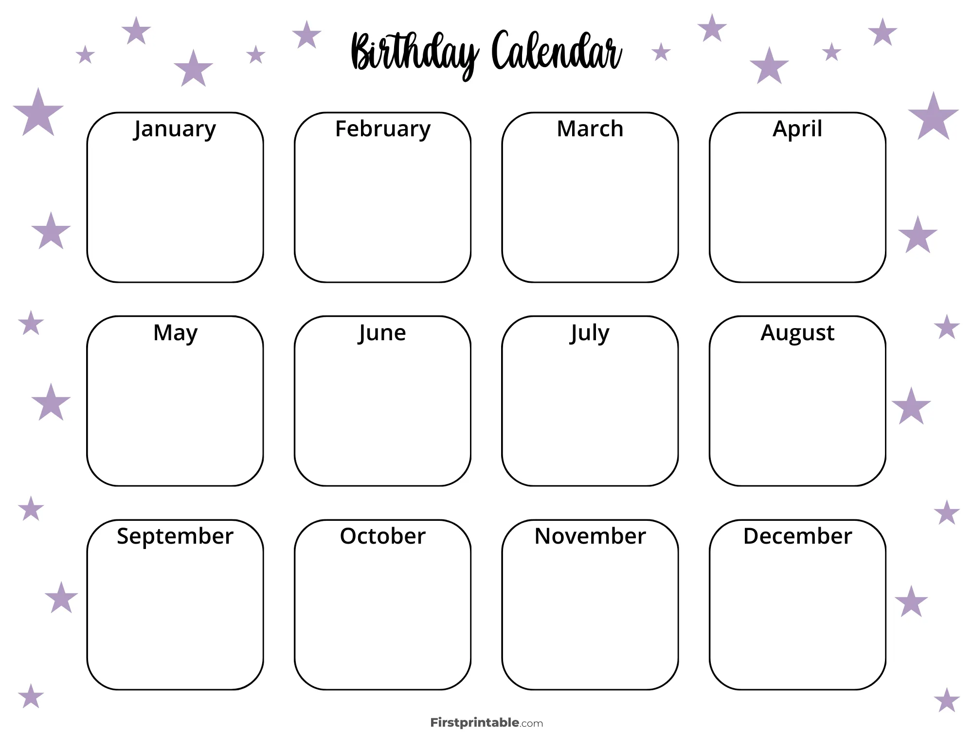 Free Printable Birthday Calendar Template