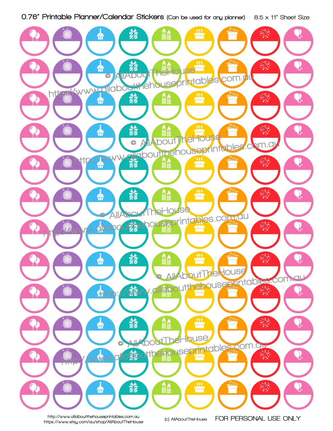 Birthday Planner Stickers Printable 0 76 Reminder Rainbow Planner Made For Erin Condren ECLP Plum Paper Inkwell Press Mambi Etc C008 Etsy