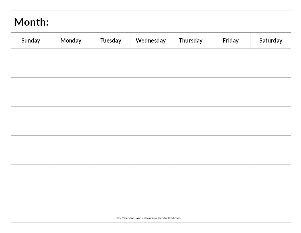 Blank Calendar Printable My Calendar Land