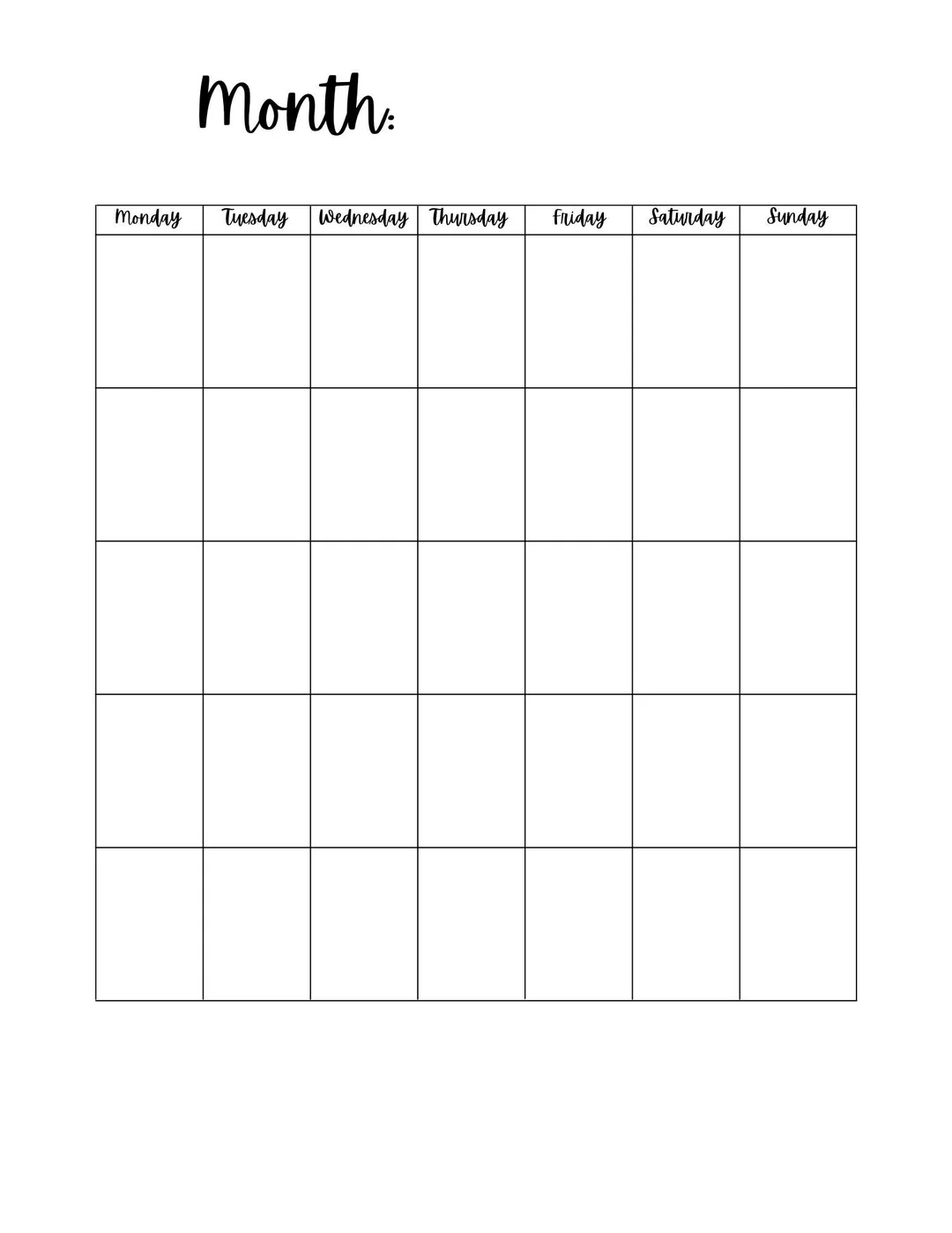 Blank Calendar Template 8 5 X 11 Inches Vertical Printable Calendar Page PDF Printable Instant Download Etsy Denmark