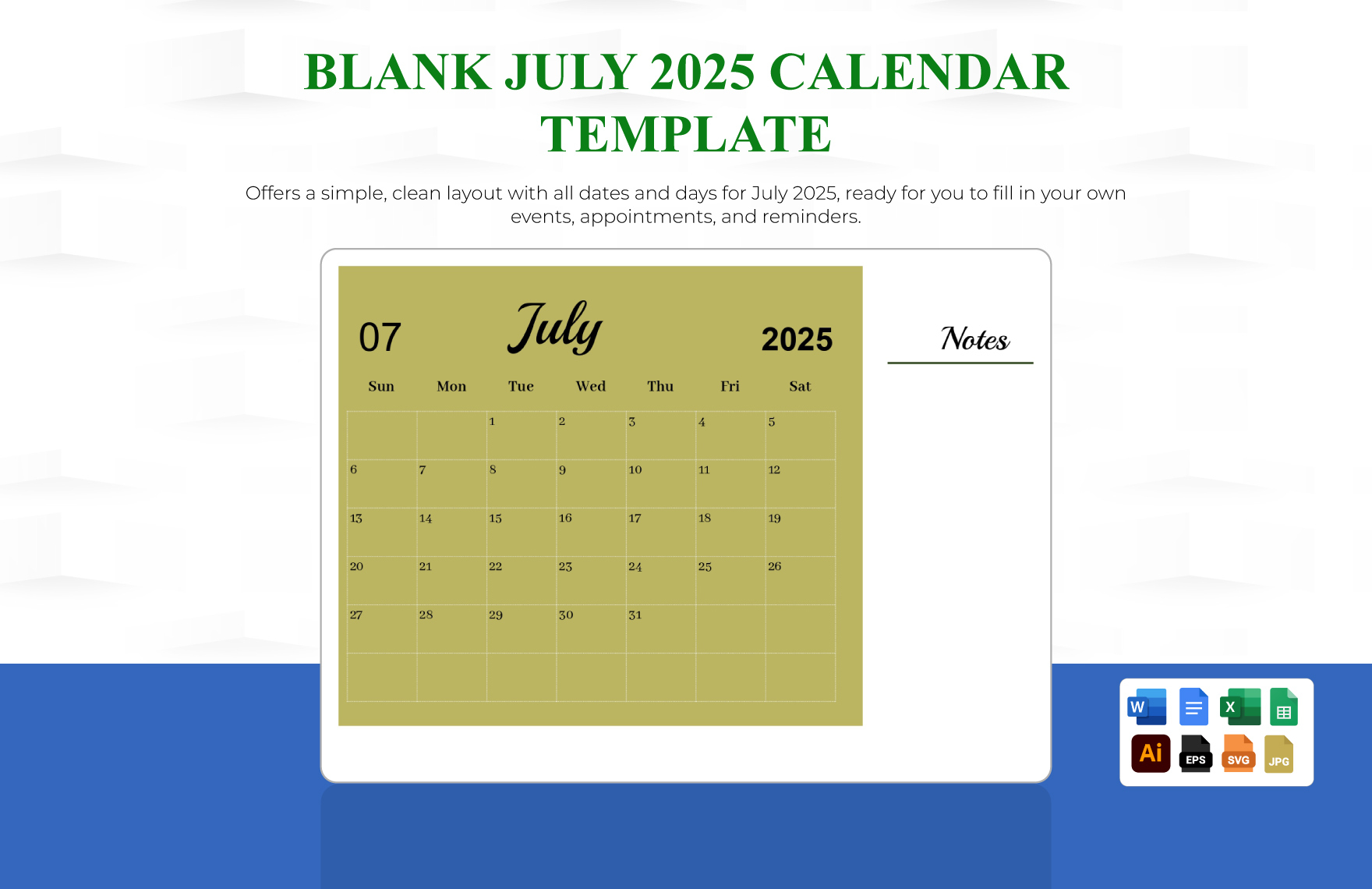 July 2025 Blank Calendar Printable