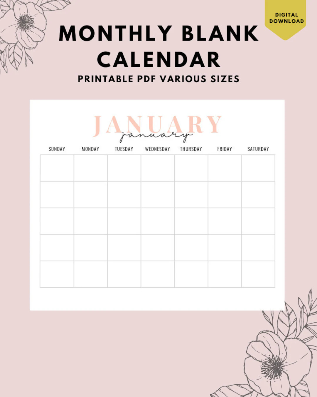 January Blank Calendar Printable