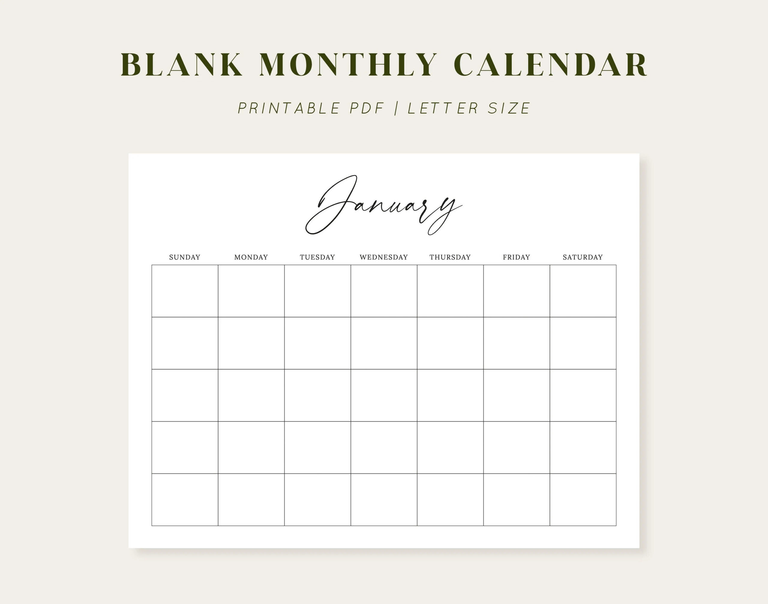 Blank Monthly Calendar Printable Calendar 8 5x11