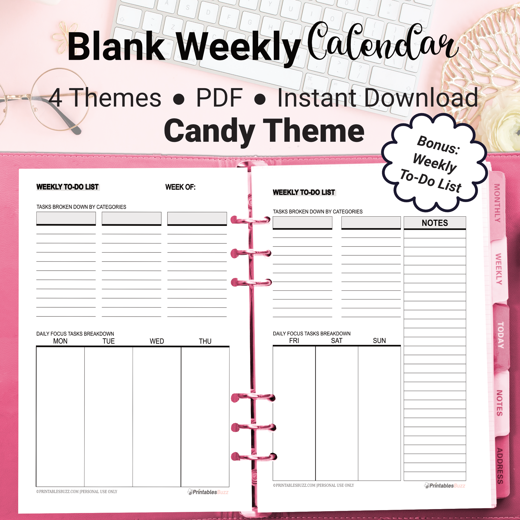 Blank Weekly Calendar Printable Candy Theme