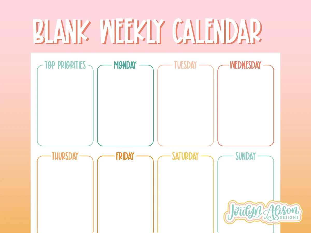 Blank Weekly Calendar Template Simple Calendar Printable Calendar Pages Weekly Work Schedule Template Weekly To Do List Printable Etsy