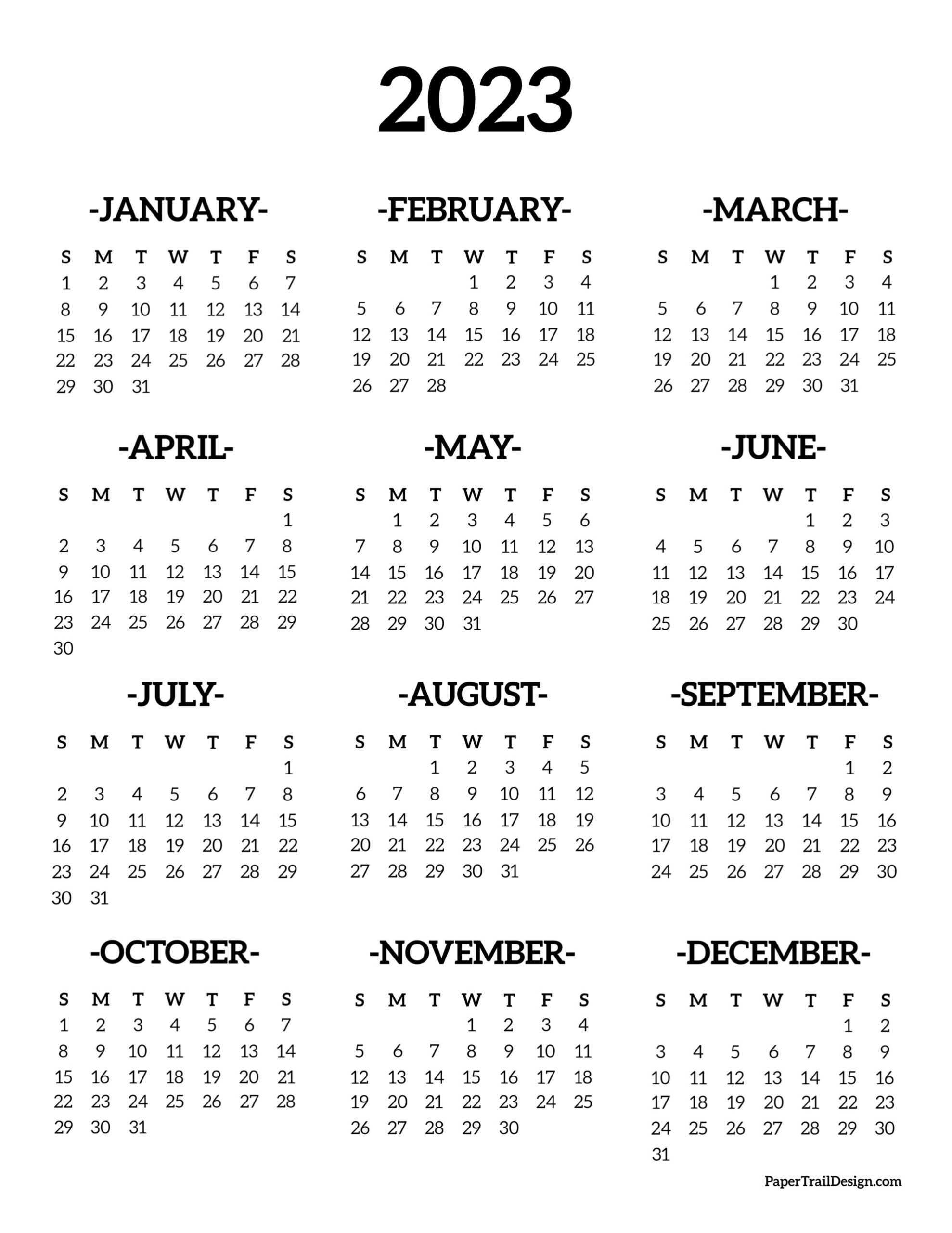 Calendar 2023 Printable One Page Paper Trail Design Calendar 2023 Printable One Page Paper Trail Design