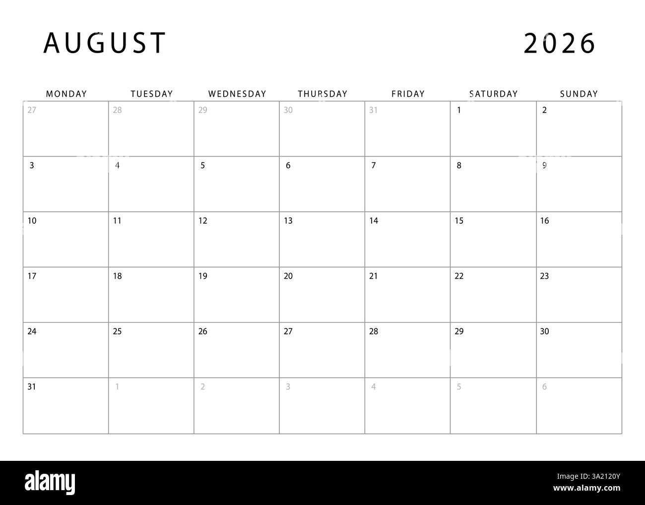 Printable Calendar 2026 August