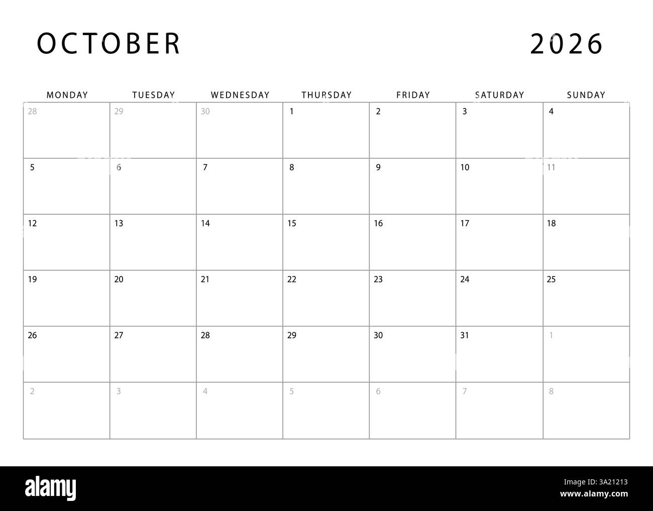 Blank October 2026 Printable Calendar