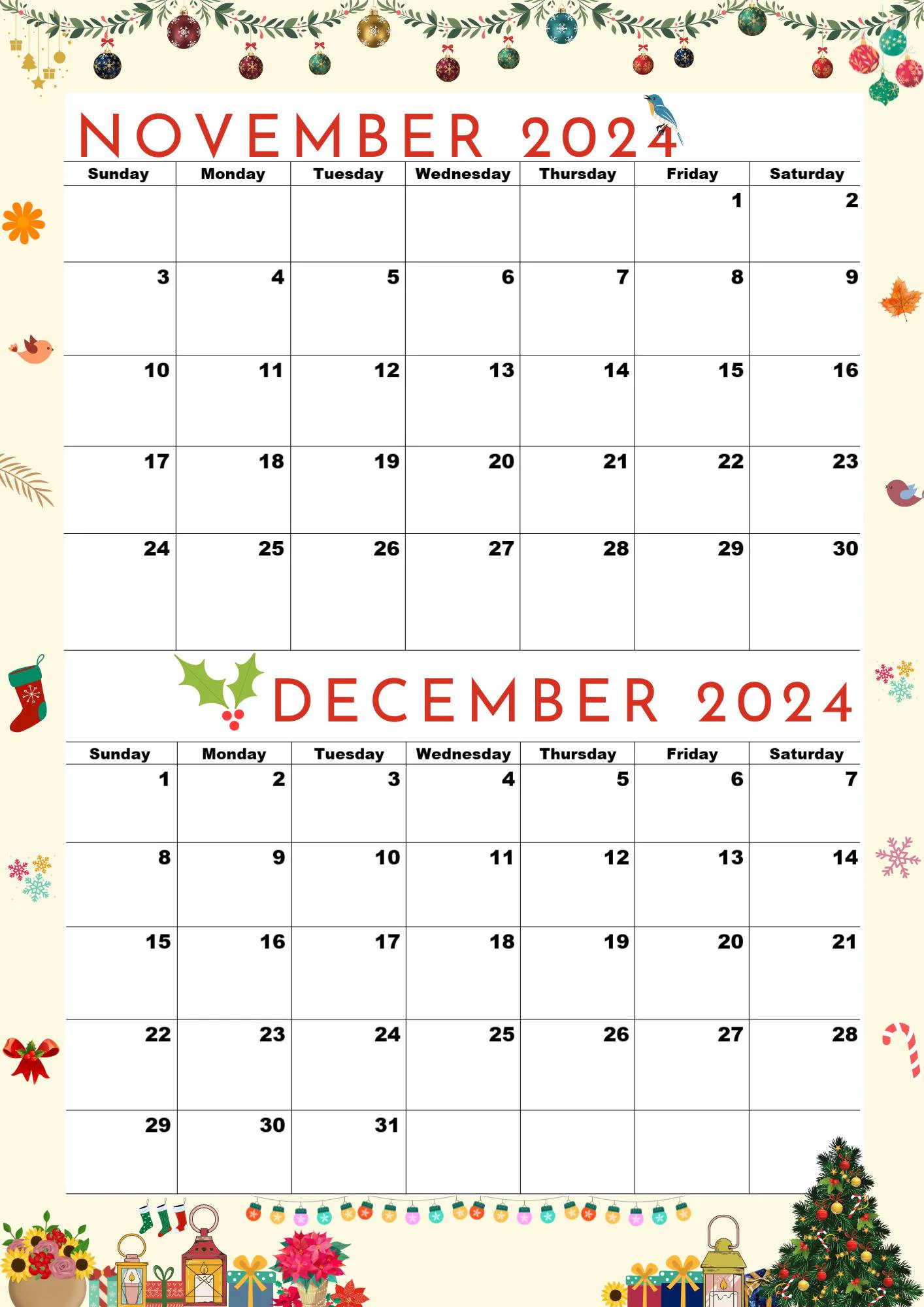 Calendar For November And December 2024 2024 Calendar a4 Size pdf digital Download happy Christmas Calendar 2024 Etsy UK