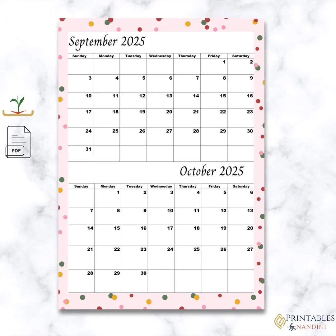 Calendar Month For September 2025 And October 2025 Printable Pdf Download a4 Size bi Monthly Calendar Etsy