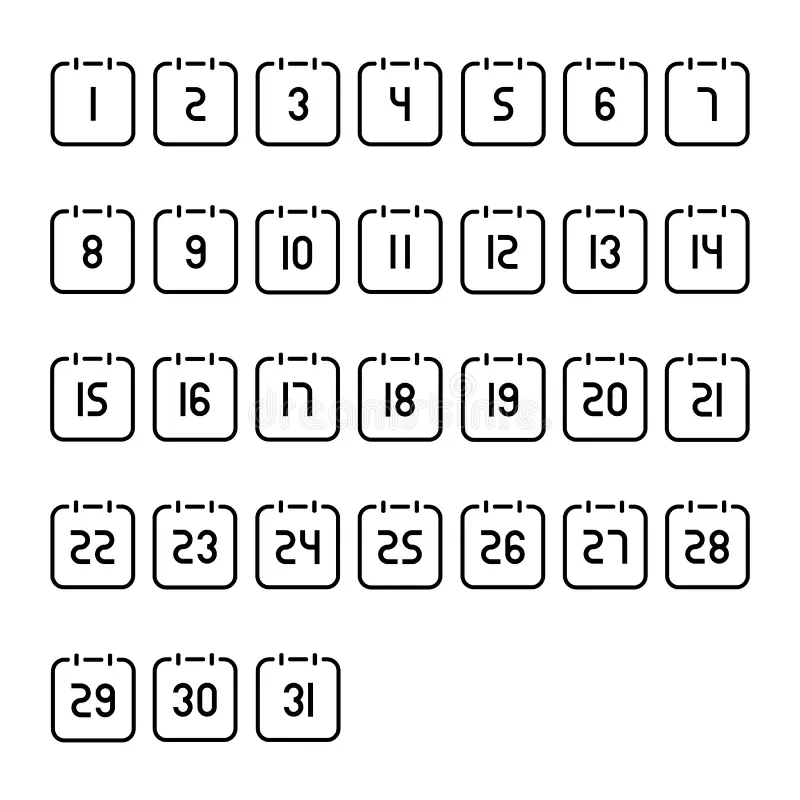 Printable Calendar Numbers 1-31