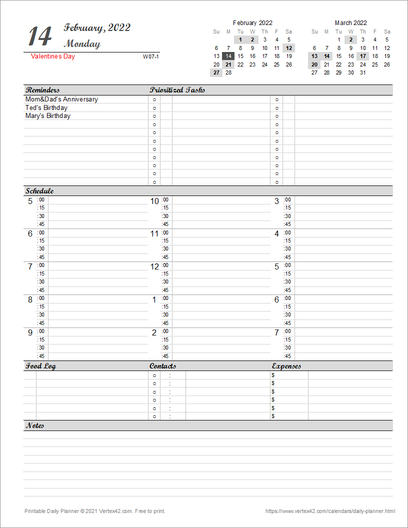 Free Printable Daily Calendars