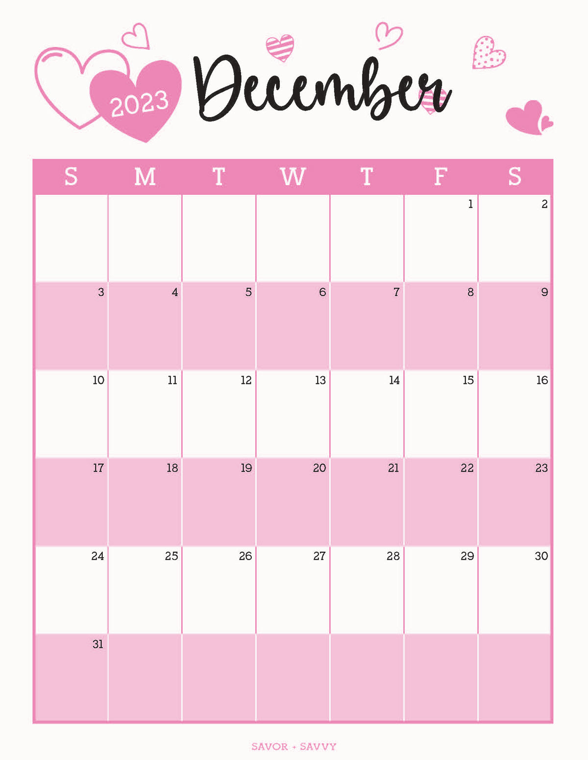 December 2023 Calendar Templates Free Savor Savvy