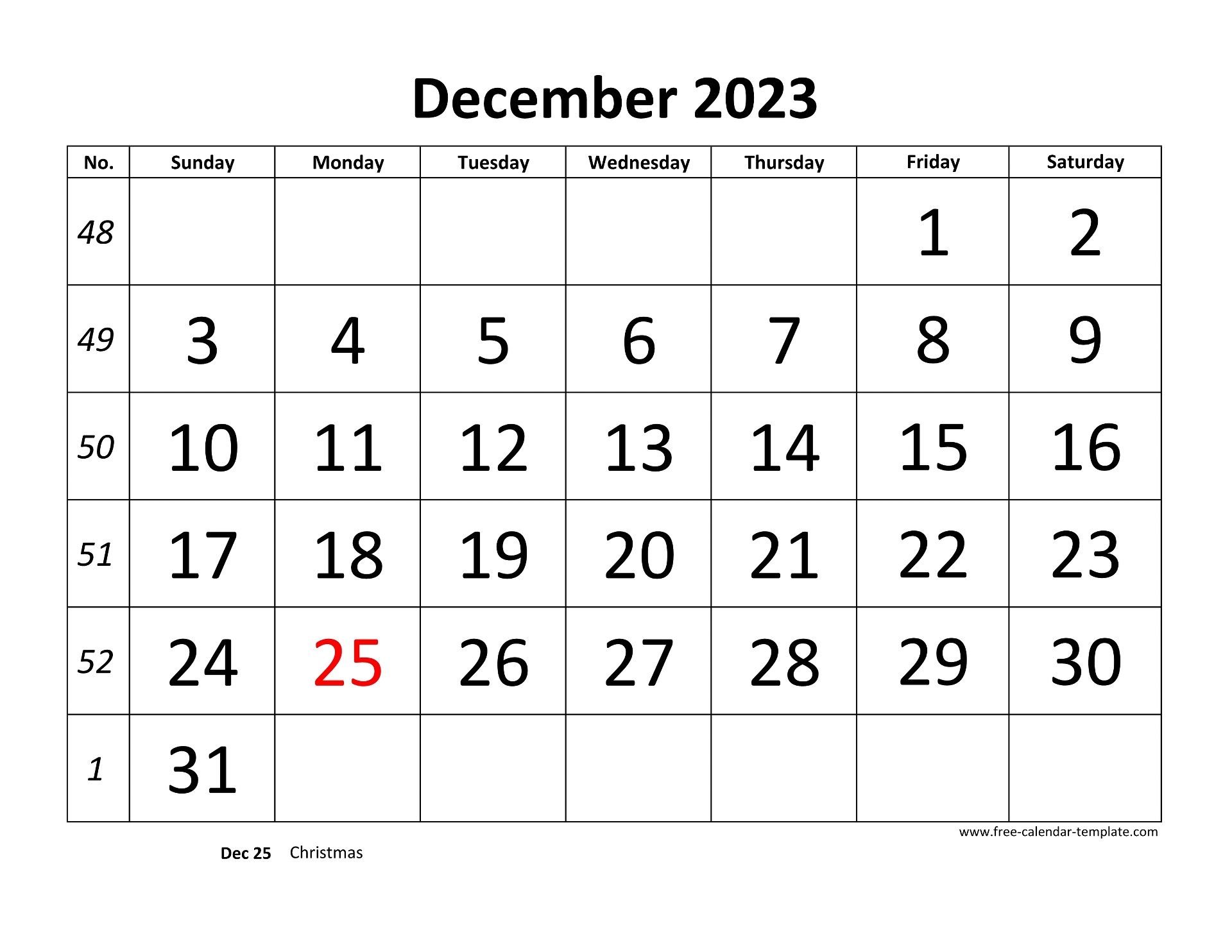 December 2023 Free Calendar Tempplate Free calendar template
