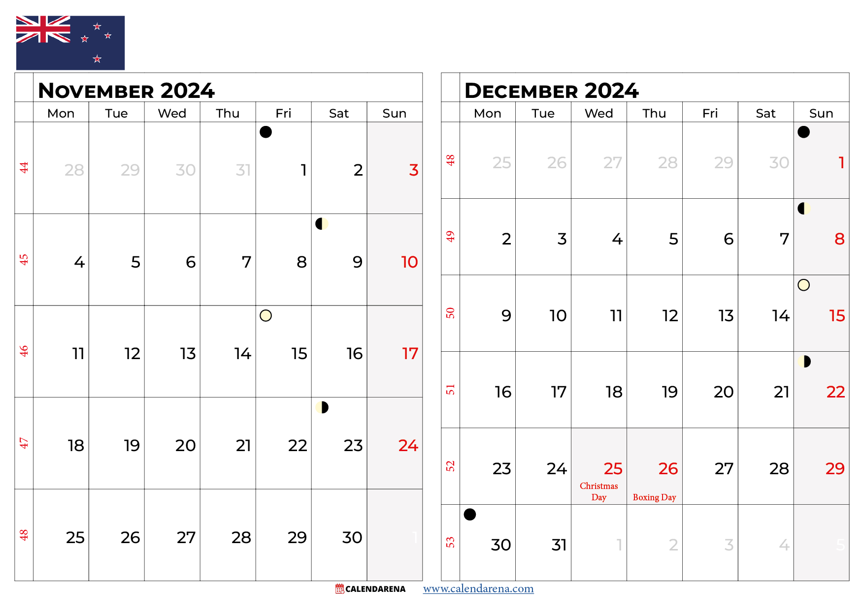 Printable November And December Calendar