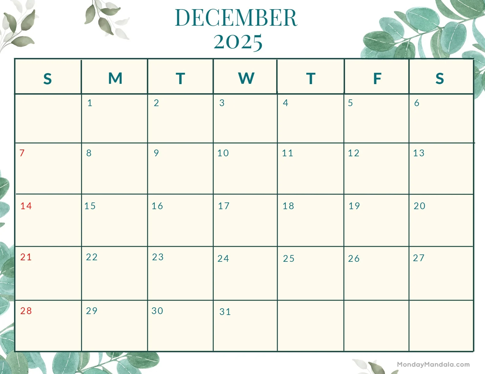 December 2025 Calendar 52 Free PDF Printables 