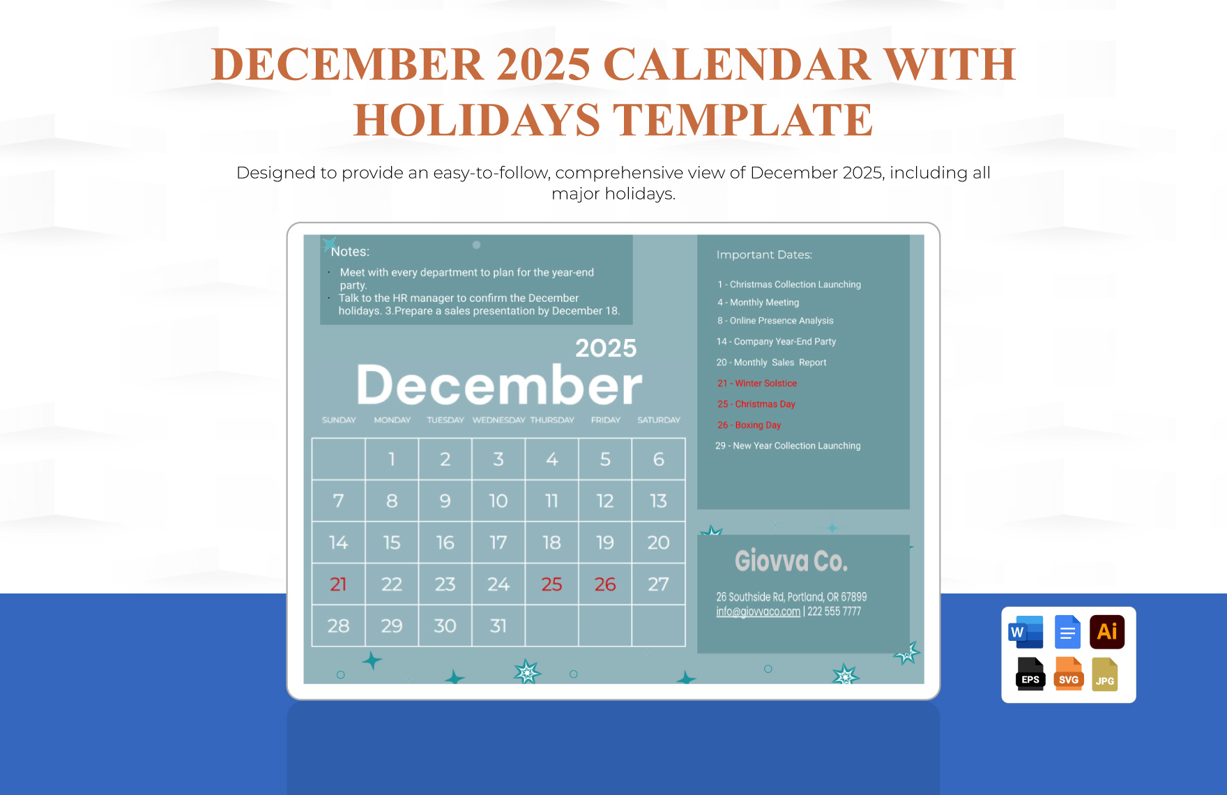 December 2025 Calendar With Holidays Printable