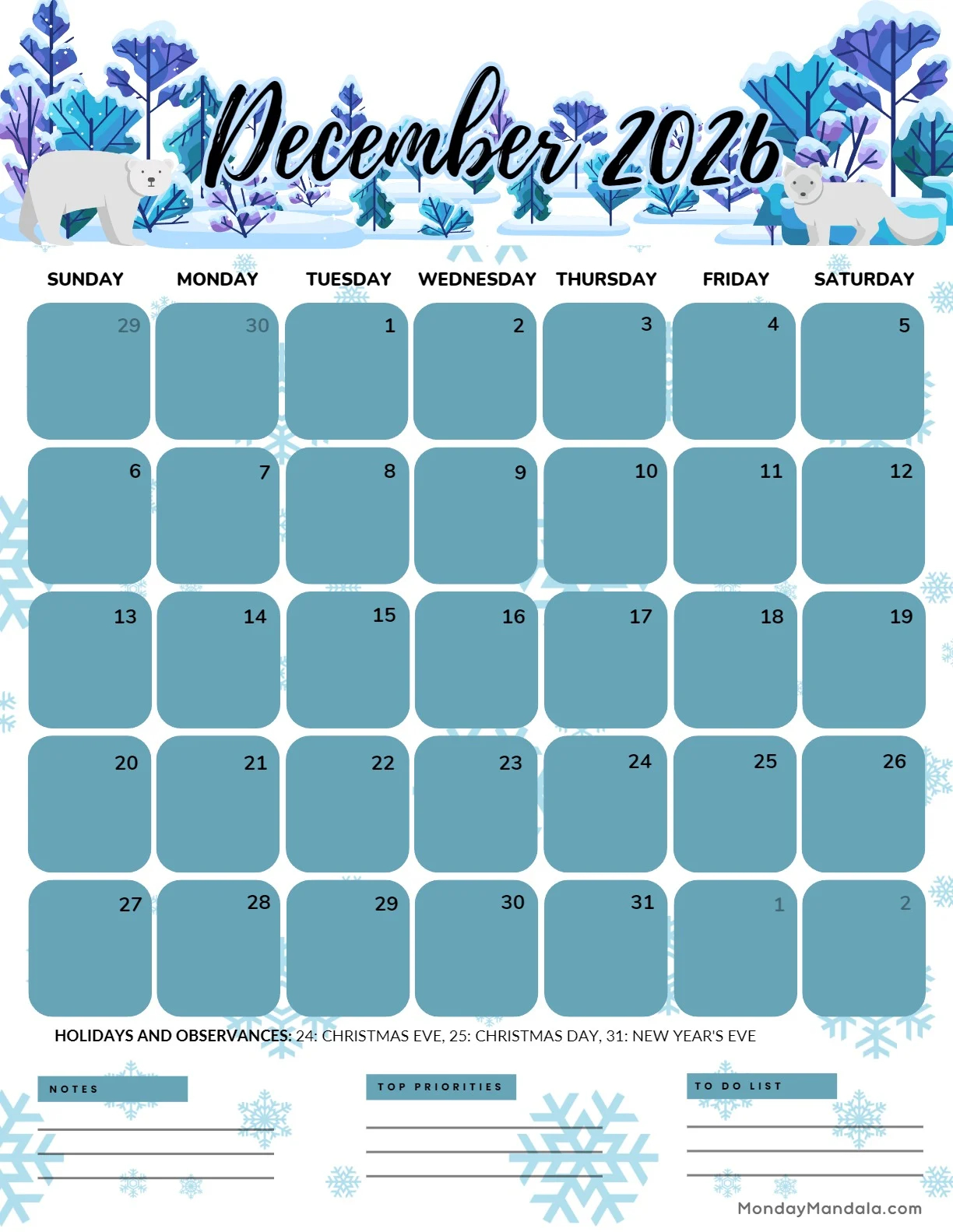 December 2026 Calendars 52 Free PDF Printables December 2026 Calendars 52 Free PDF Printables
