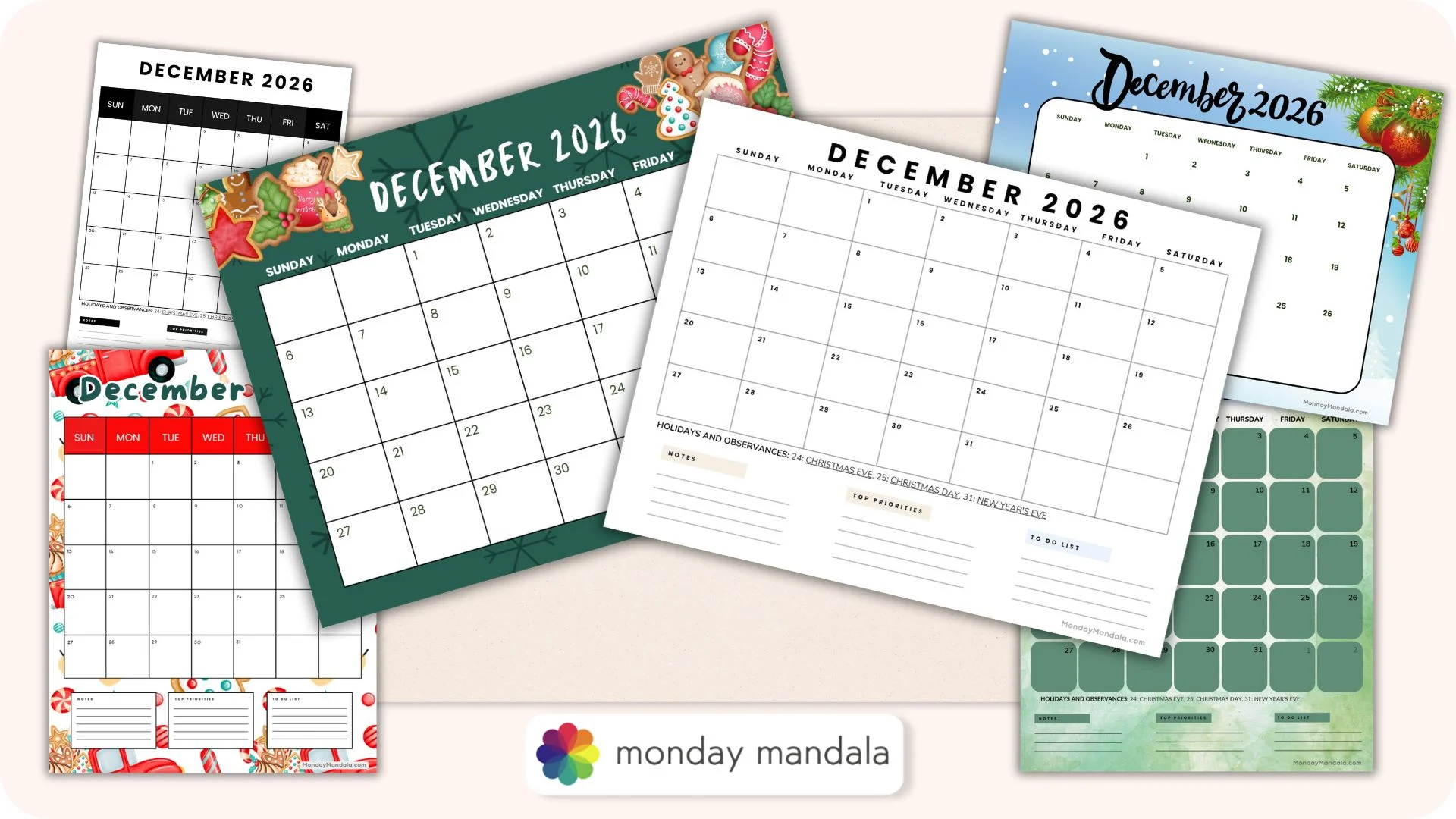 December 2026 Calendars 52 Free PDF Printables December 2026 Calendars 52 Free PDF Printables