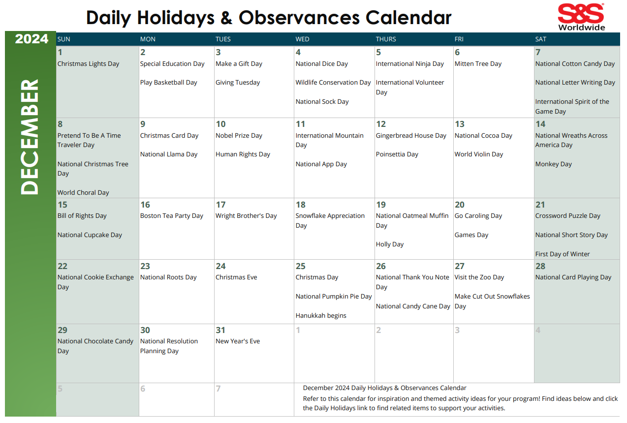 Month Of December Printable Calendar