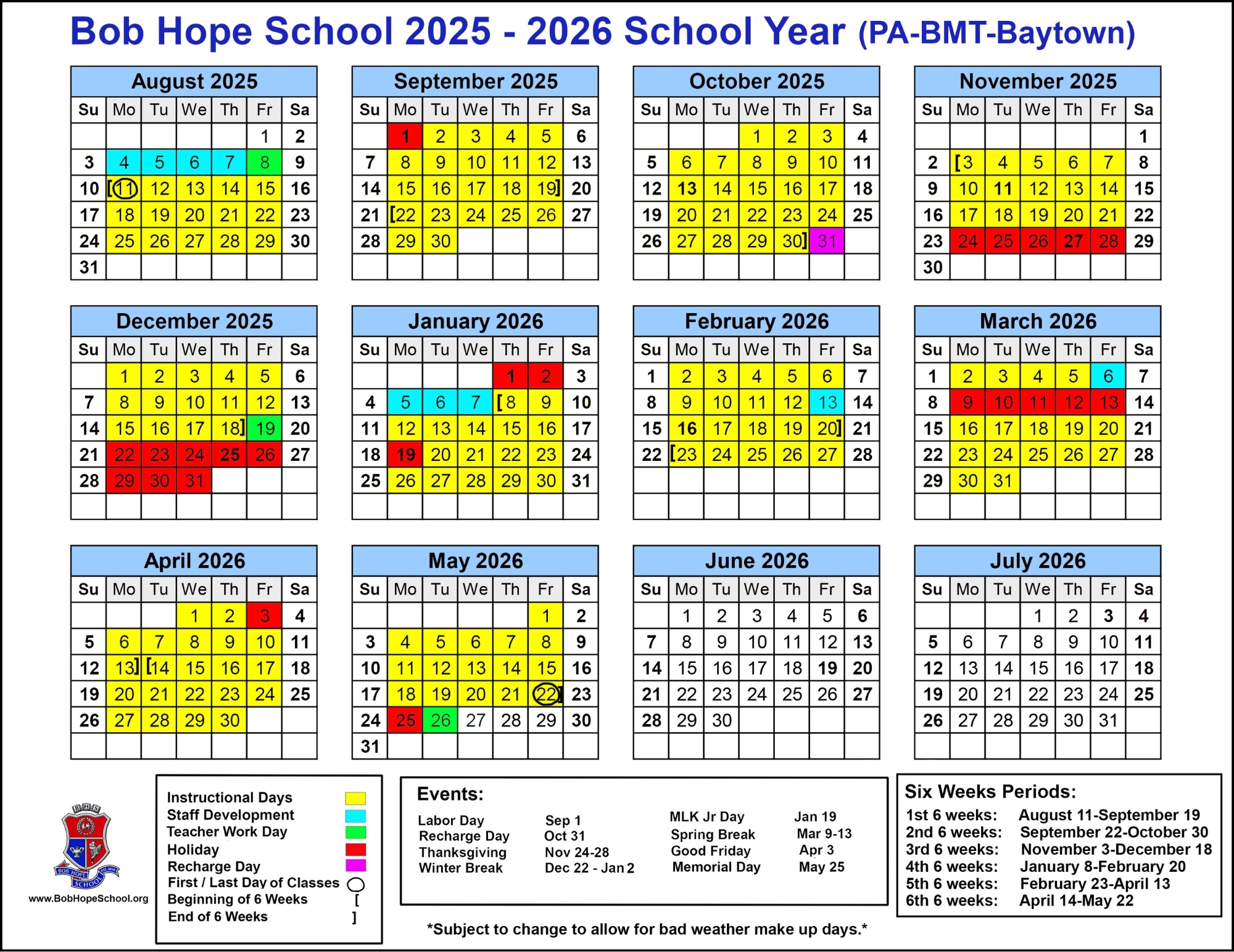 Printable 25-26 Calendar