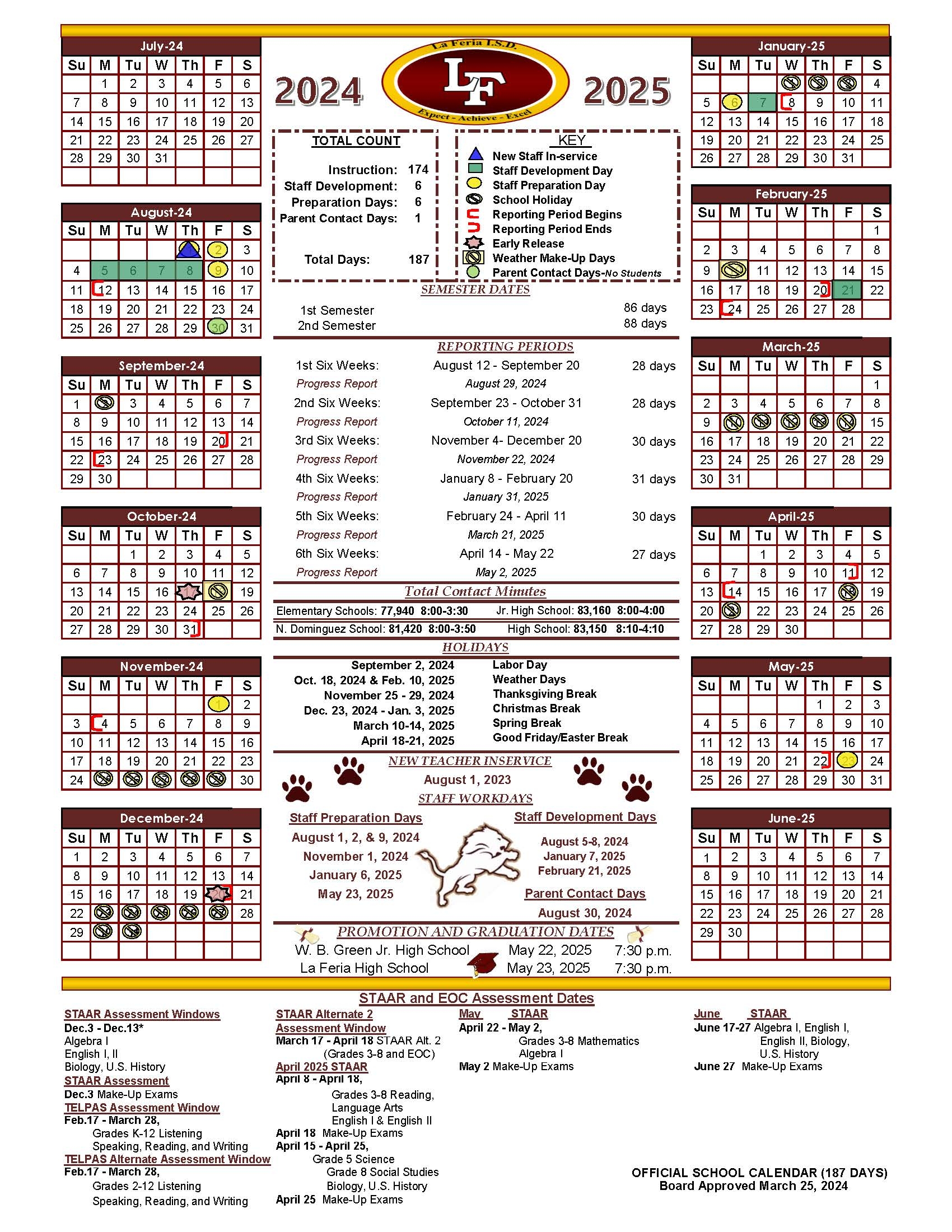 District Calendars La Feria Independent School District