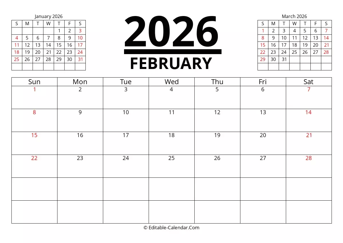 February 2026 Calendar With Holidays Printable
