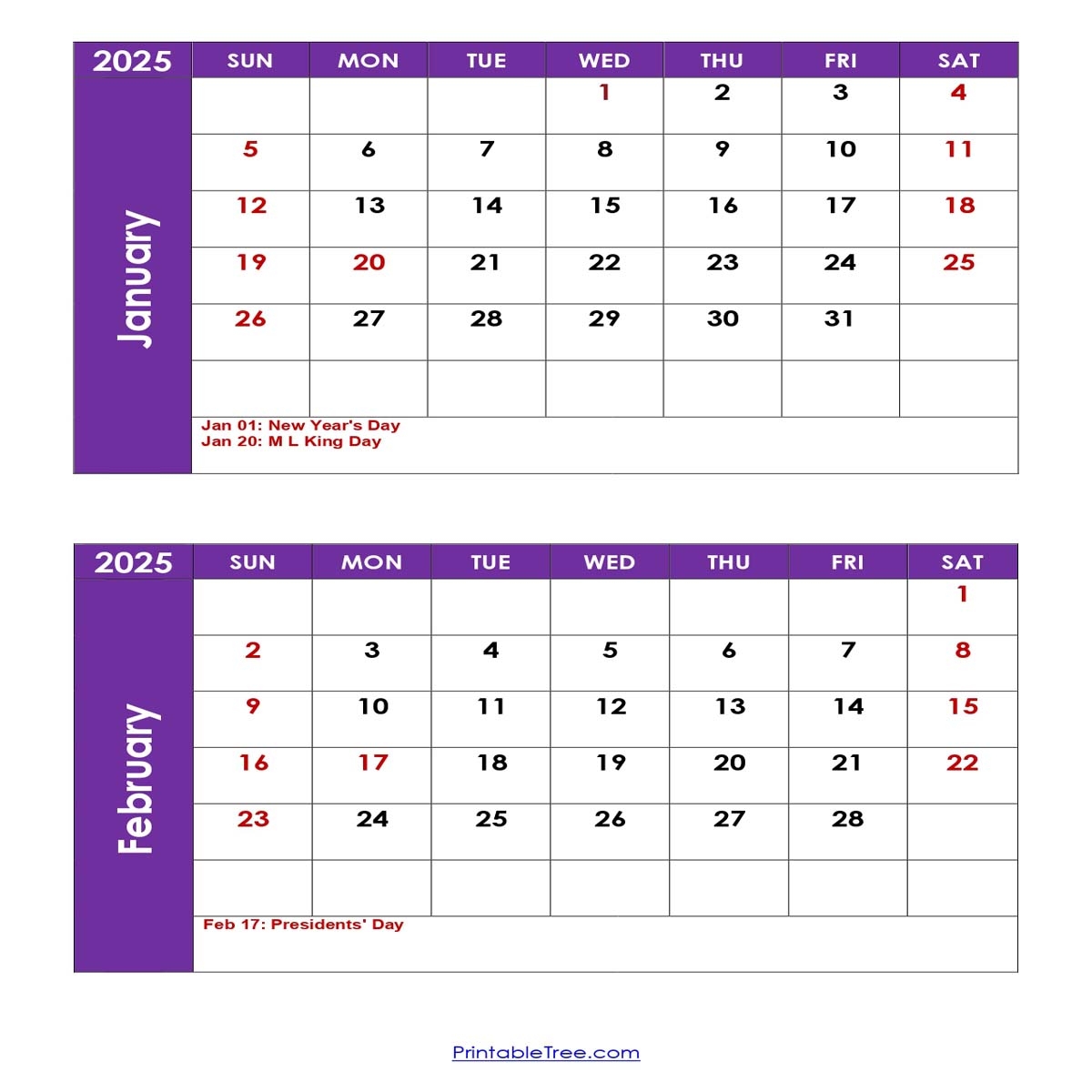 Download Free Monthly 2025 Calendar Printable PDF With Holidays Template