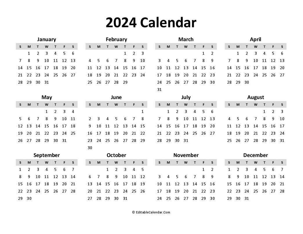 Download Free Printable Calendar 2024 Word Version 