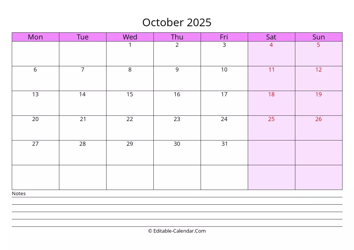 Download October 2025 Printable Calendar With Previous And Next Month Monday Start