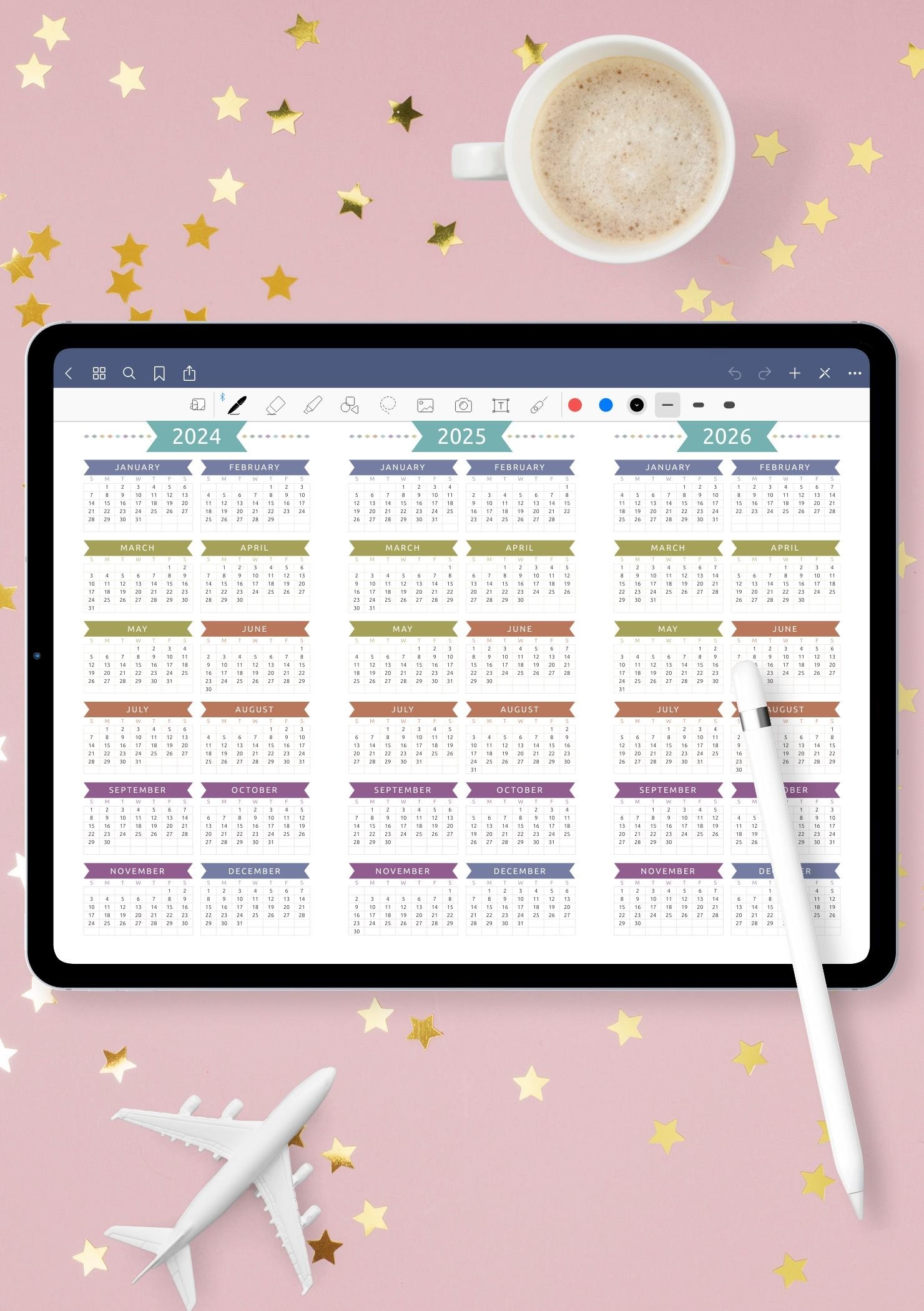 Download Printable 3 year Calendar Template Casual Style Landscape View PDF