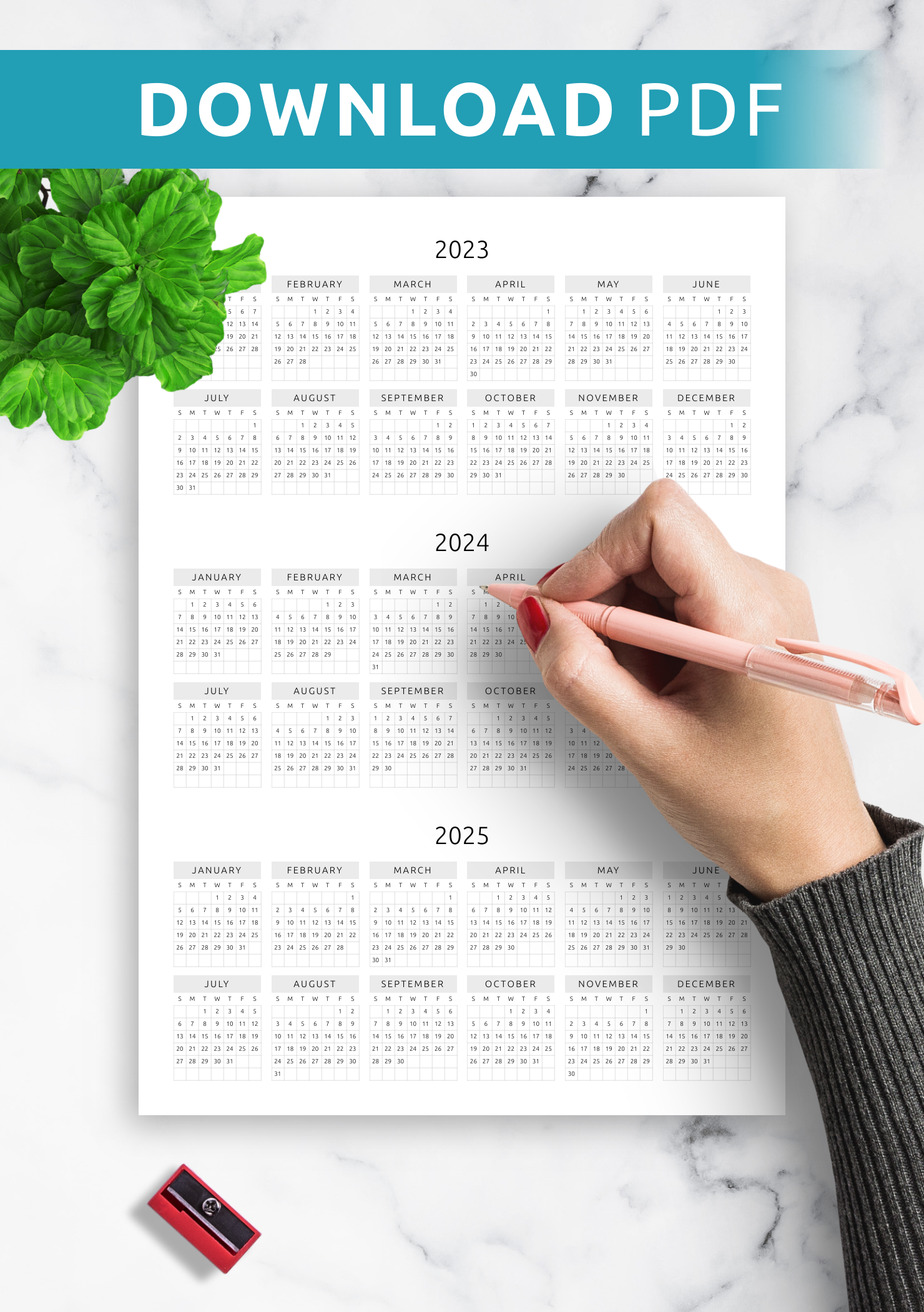 Printable 1 Year Calendar Printable 1 Year Calendar