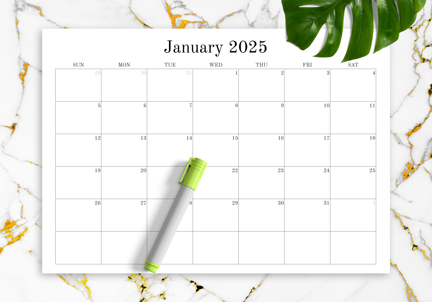 Download Printable Blank Monthly Calendar PDF