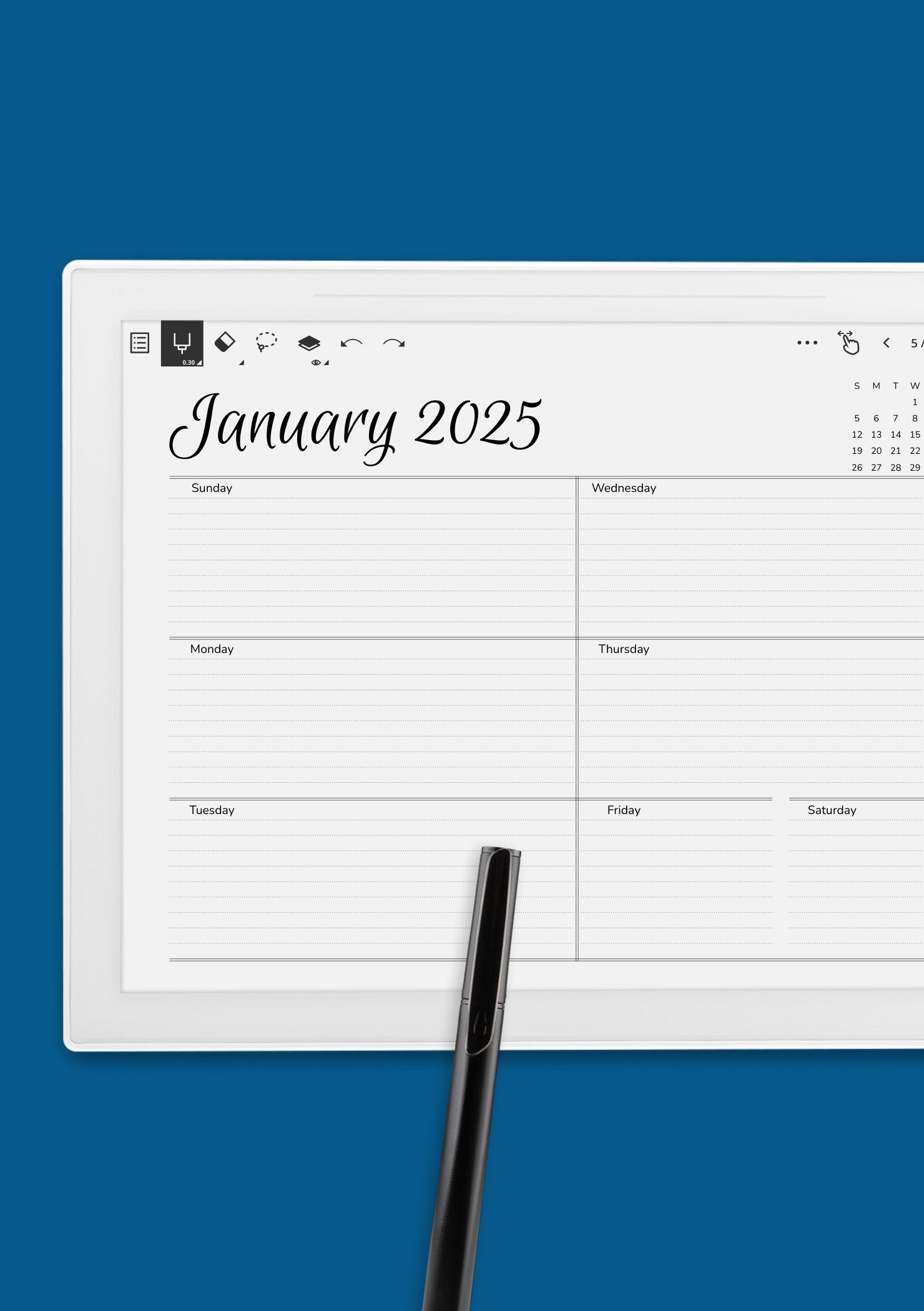 Horizontal Weekly Calendar Printable