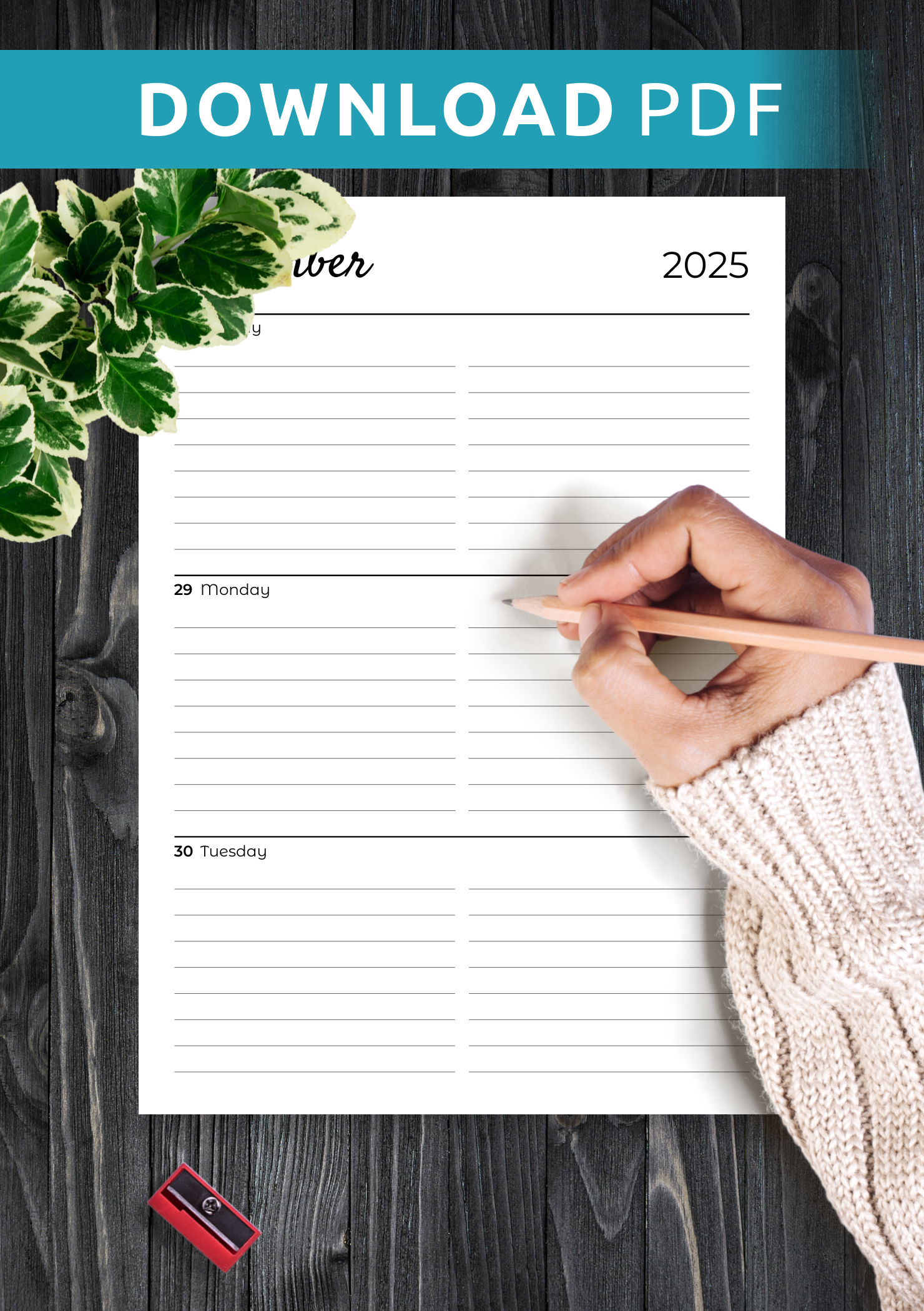 Download Printable Lined Weekly Planner With Calendar PDF