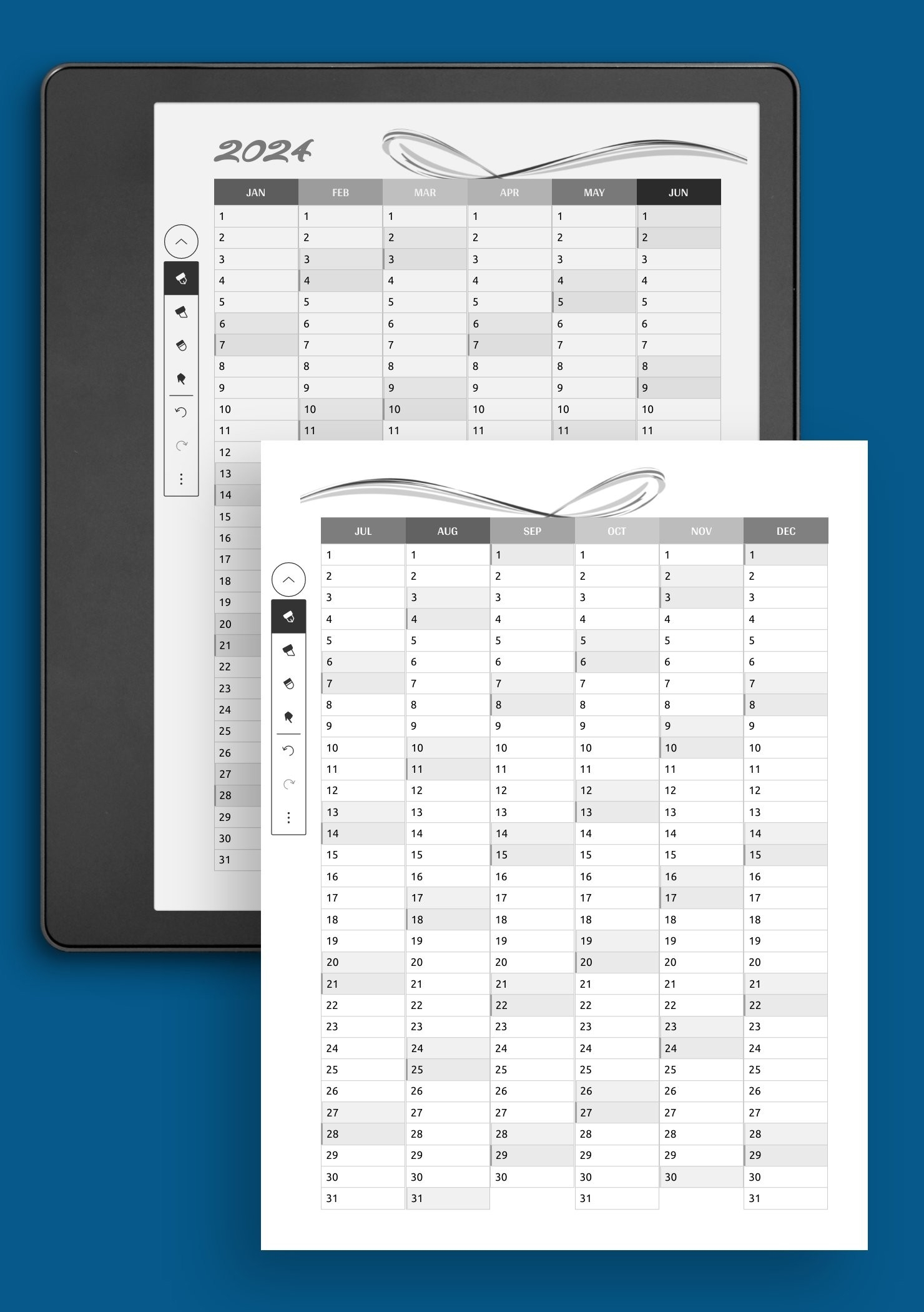 Download Printable Two Pages Vertical Calendar PDF