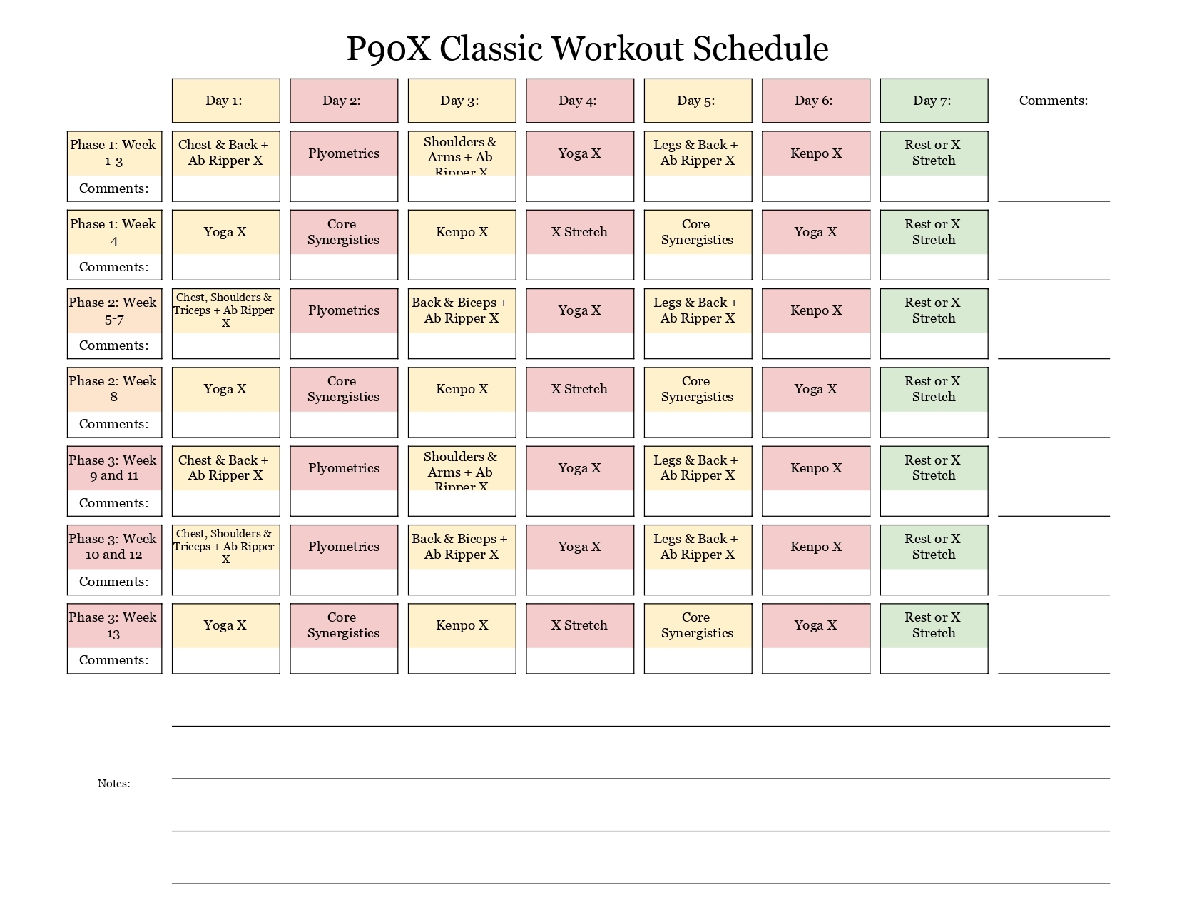 Printable P90x Calendar
