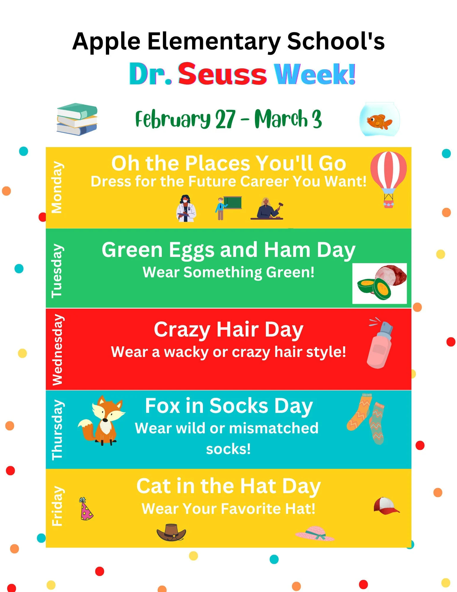 Dr Seuss Week School Spirit Itinerary Editable Printable Template Read Across America Elementary Kids Calendar PTO PTA Class Schedule Etsy