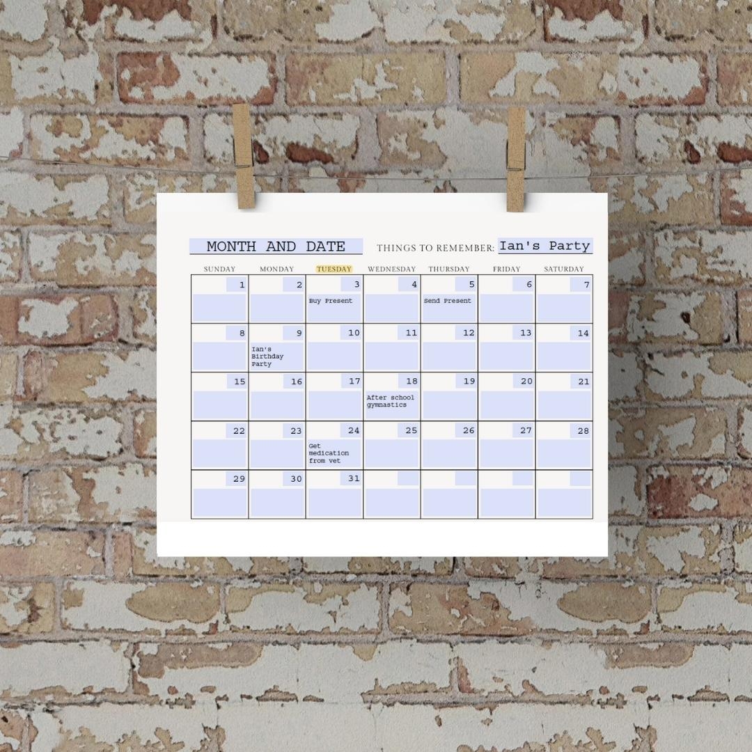 Editable Blank Calendar KiddyCharts Shop