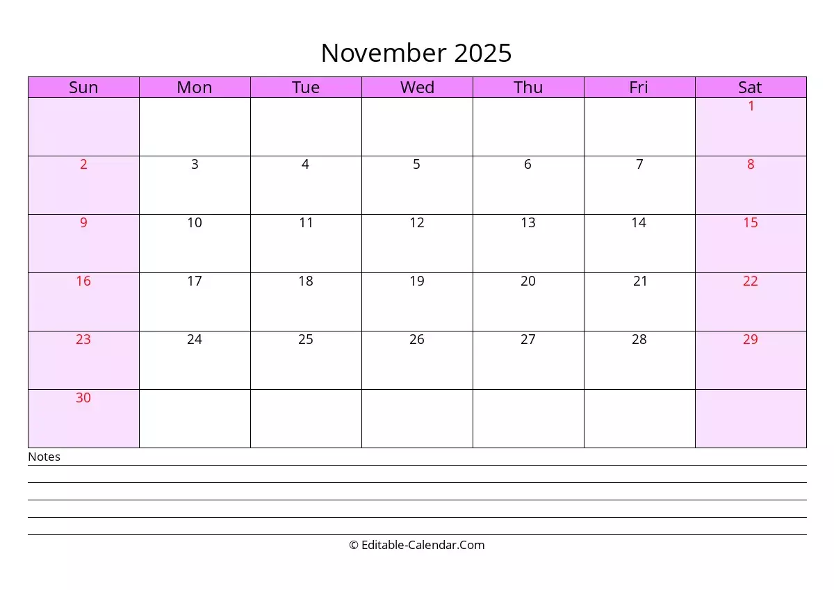 Editable Calendar November 2025 In Excel Word PDF Editable Calendar November 2025 In Excel Word PDF