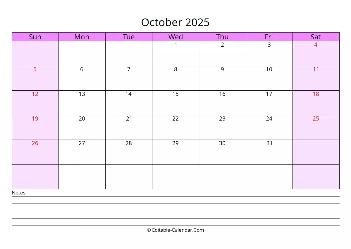 Printable 1 Month Calendar October 2025