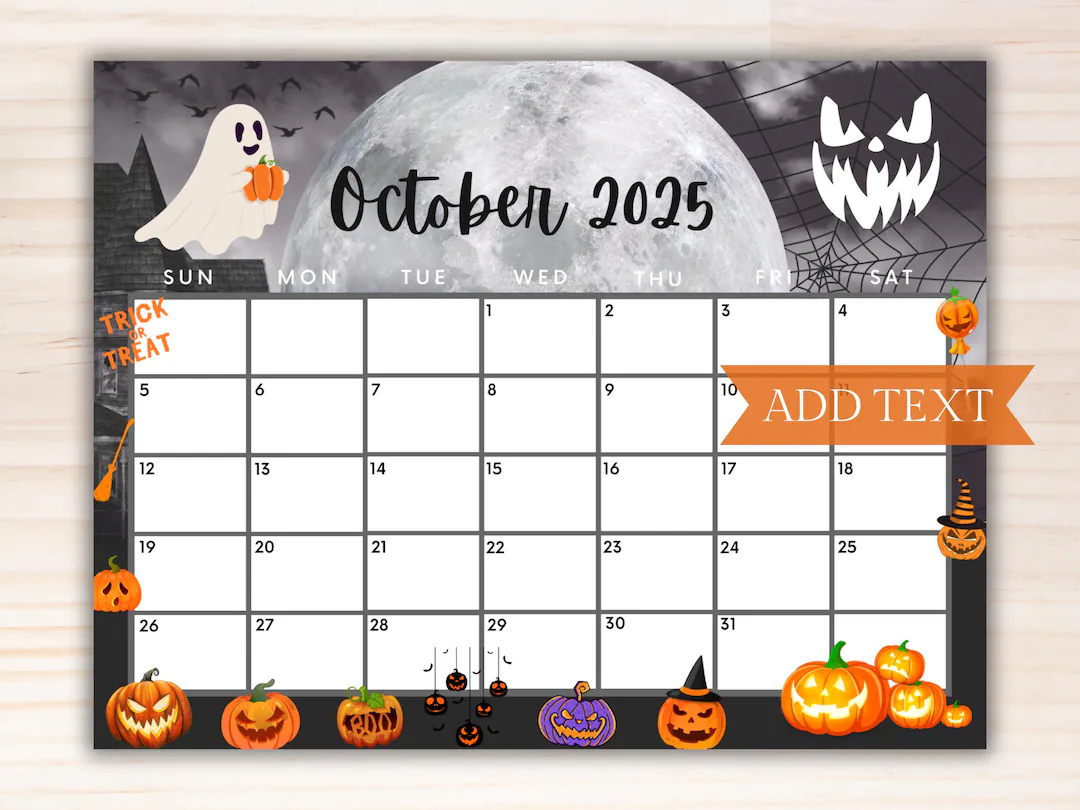 Editable October 2025 Calendar Printable Calendar 2025 Spooky Halloween Calendar W Scary Pumpkins And Ghosts Cute Classroom Calendar Etsy