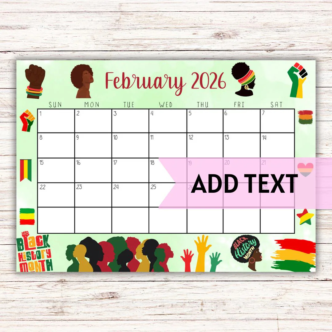 EDITABLE Printable February Calendar 2026 Black History Month Calendar Black History February Calendar Monthly Calendar Fillable Etsy