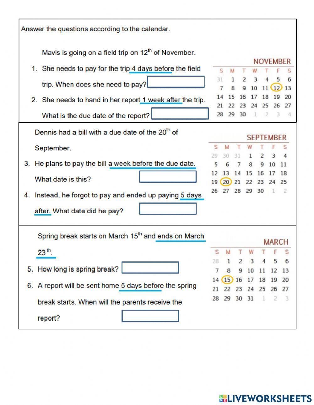 Free Printable Elapsed Time Calendar Worksheets